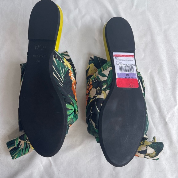 No. 21 Jacquard Floral /leather Flat Bow Mules SZ 7.5 / 38 NWT $625 - Picture 7 of 8